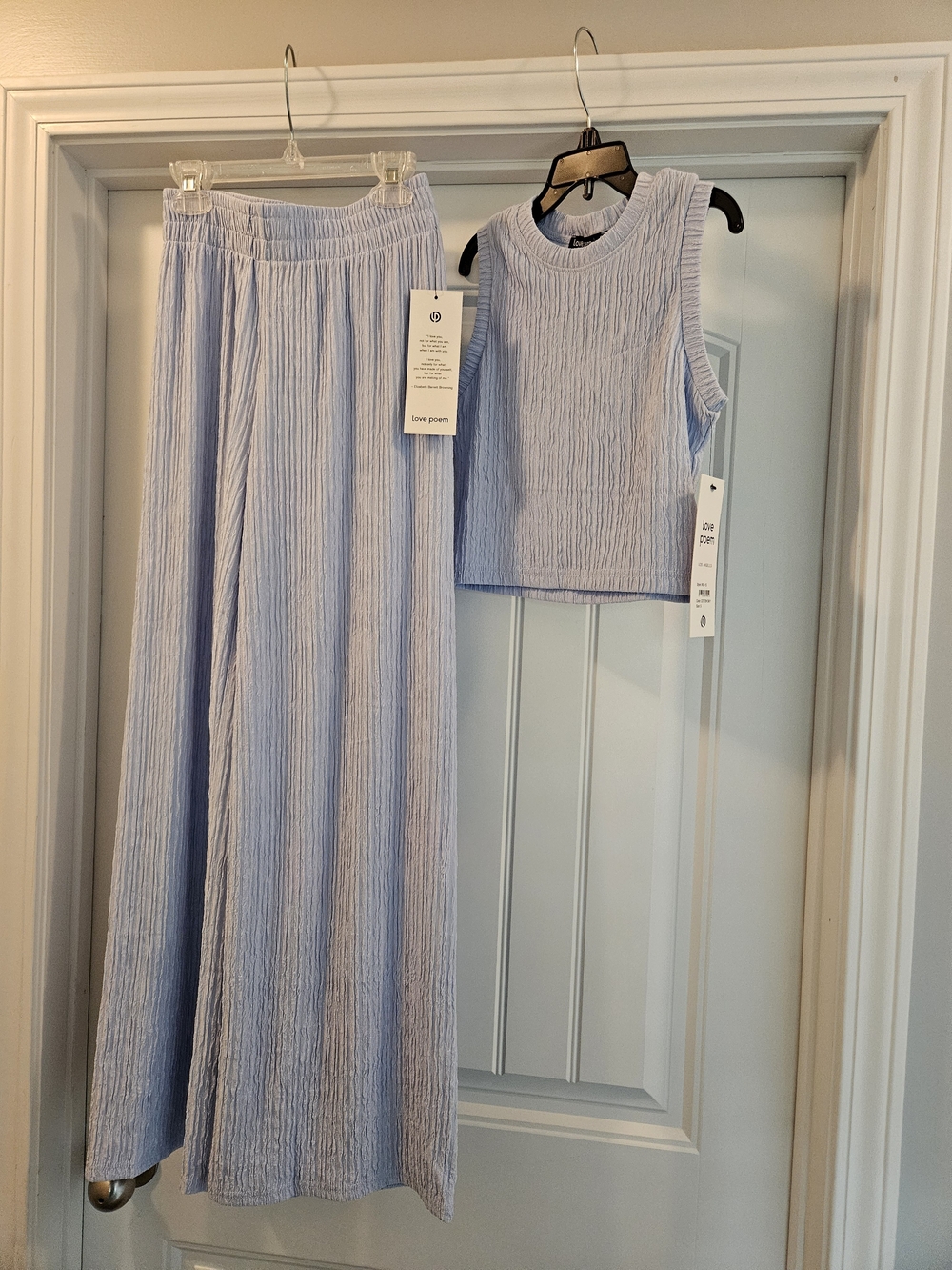 Matching Set Wide Leg Ribbed Knit Pants - Light Blue - Picture 3 of 10